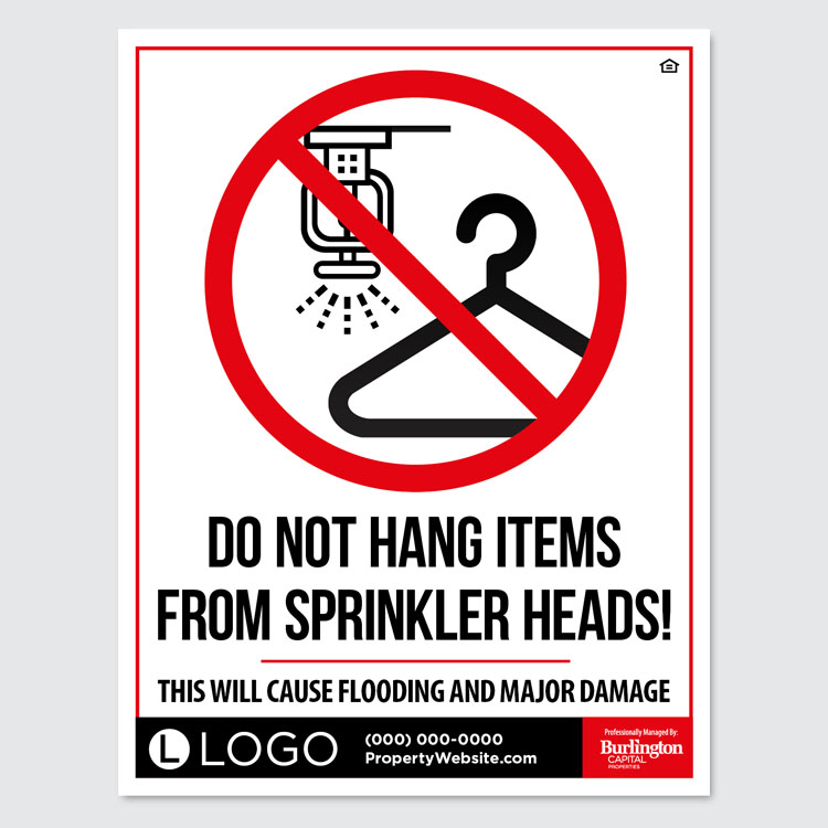 Don’t Hang Items from Sprinklers Flyer Creative Services Burlington